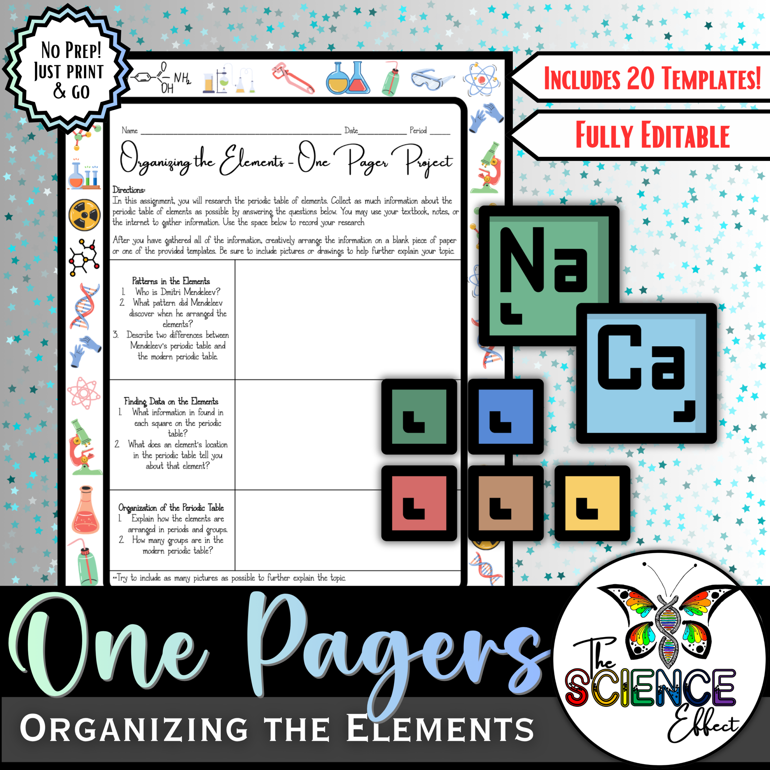 Organizing the Elements One Pager Project ~ Science One Pager Research Project