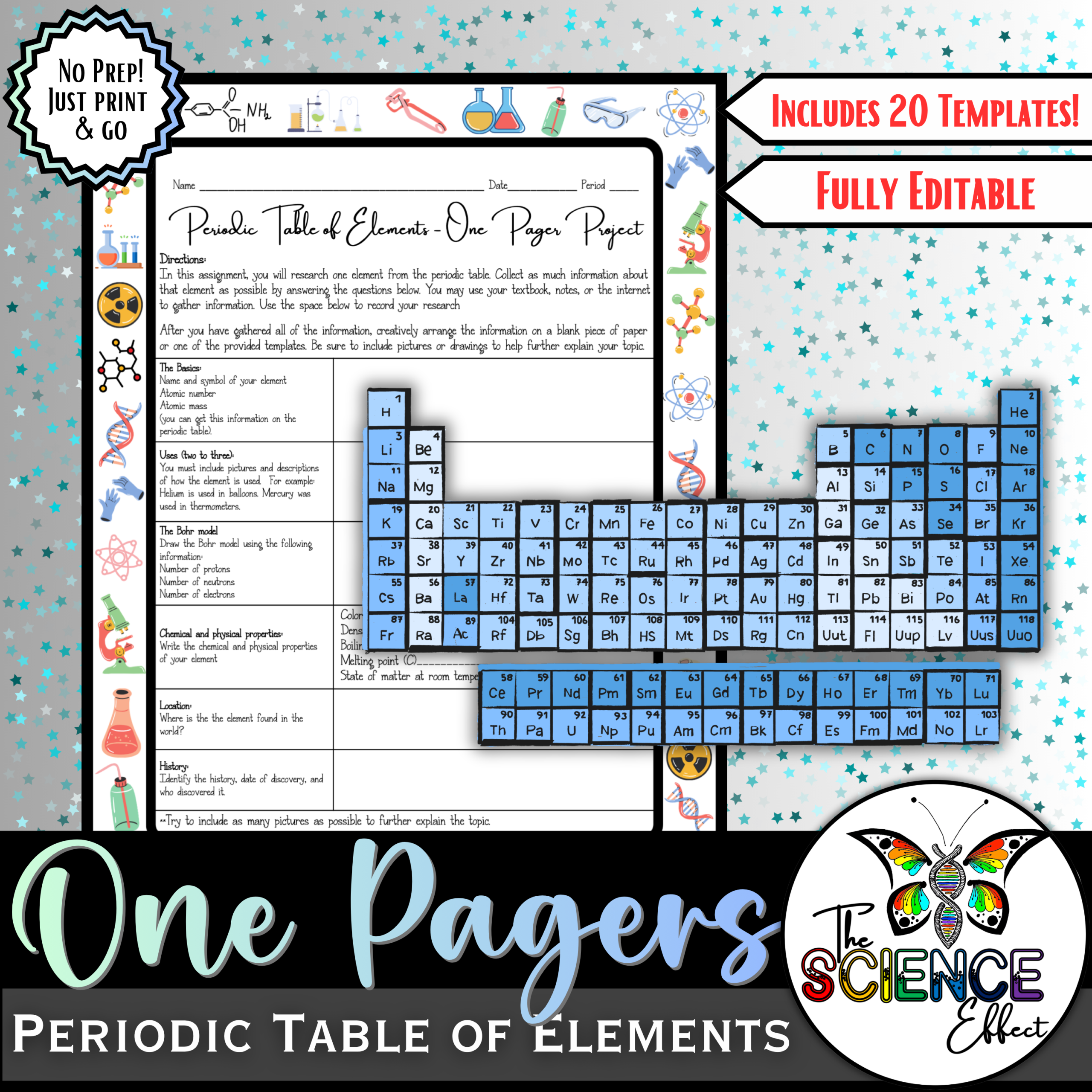 Periodic Table of Elements ~ Science One Pager Research Project