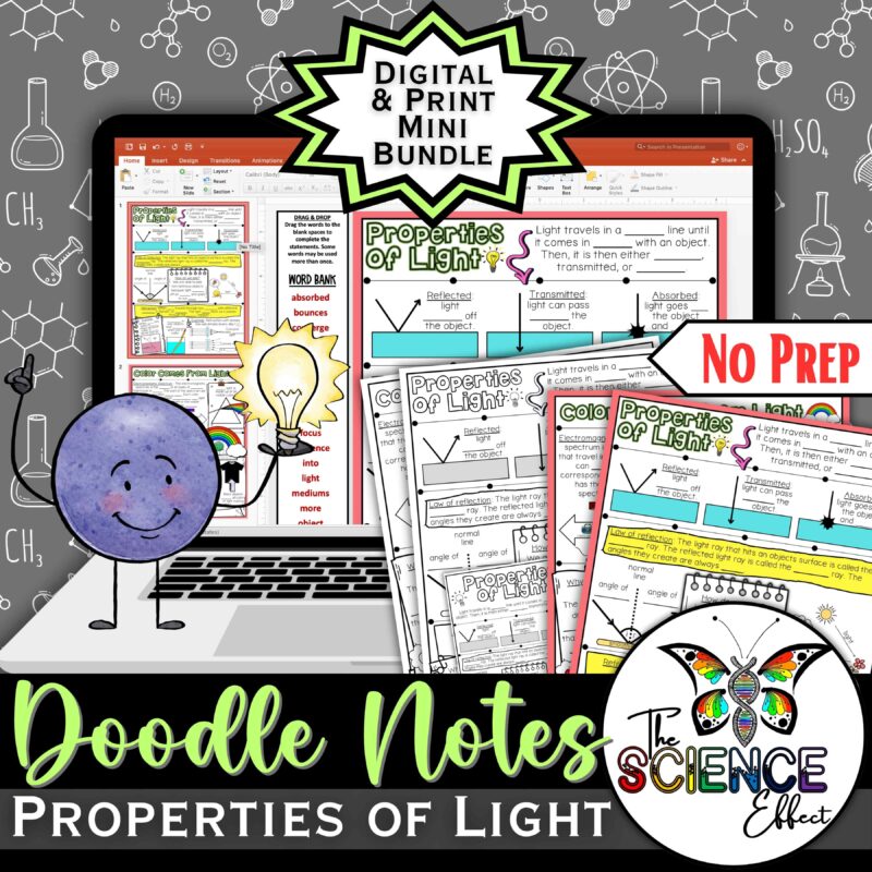 Properties of Light ~ Science Doodle Notes ~ Digital & Print Bundle