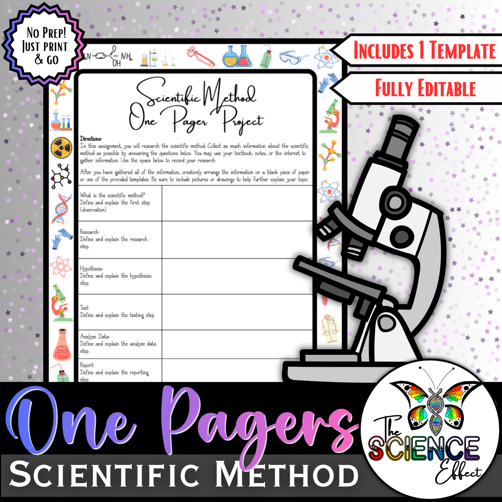Scientific Method One Pager Project | NGSS Middle School Science Activity