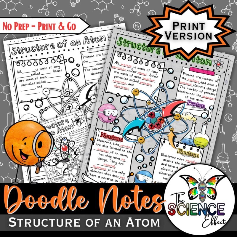 Structure of an Atom Doodle Notes | Science Doodle Notes | Visual Notes