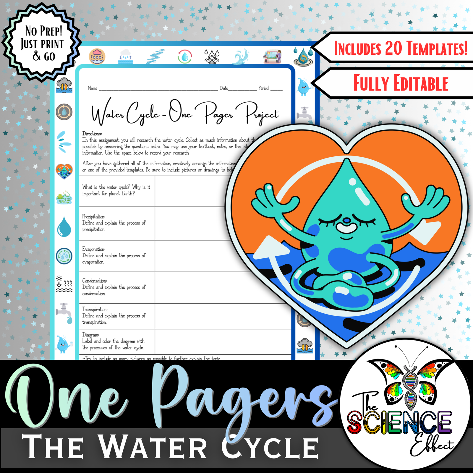 Water Cycle One Pager Project | Science One Pager Research Project