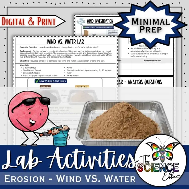 Wind & Water Erosion Lab | NGSS Weathering & Erosion Activity | MS Science 6-8 cover