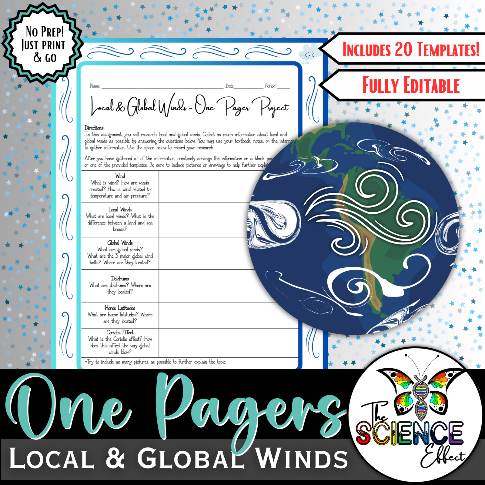 Local & Global Winds One Pager Project | Science One Pager Research Project