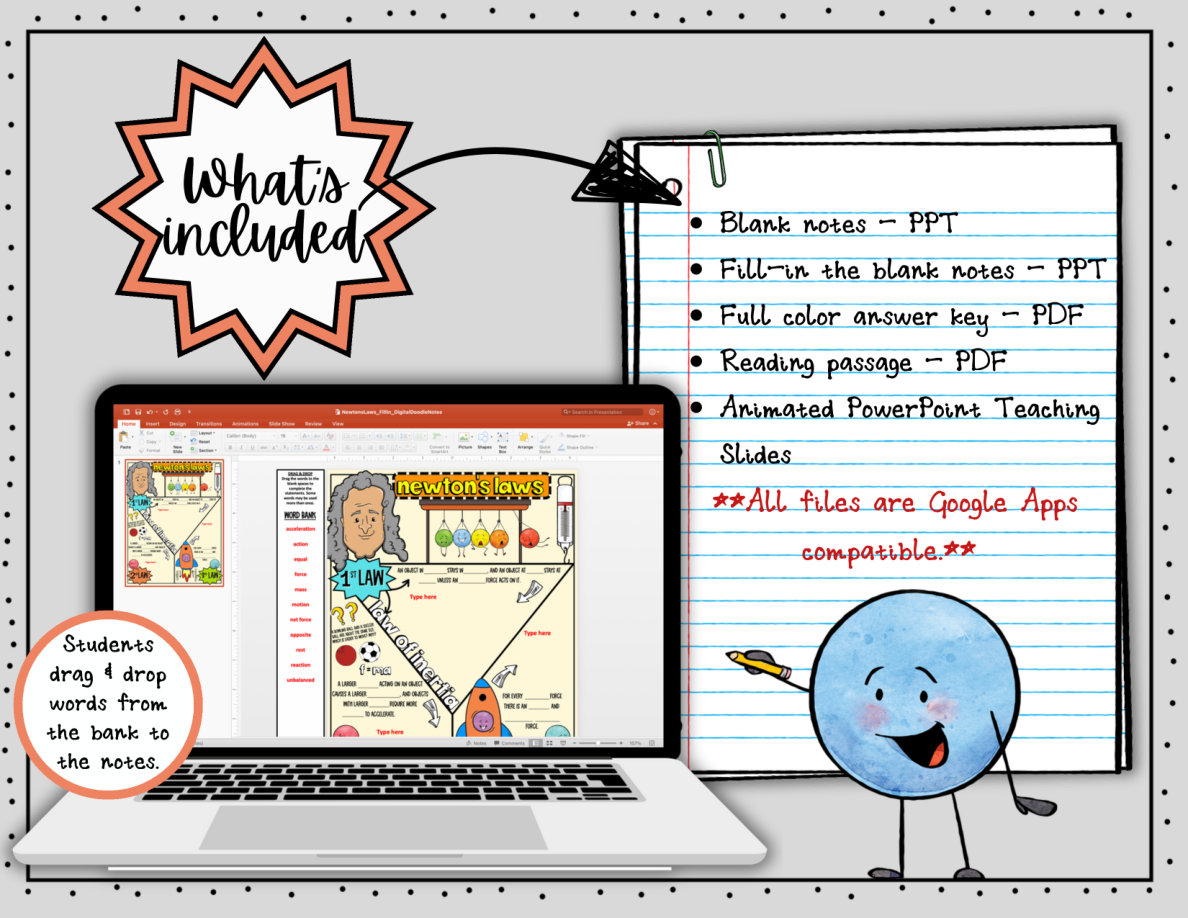 Newton's Laws of Motion Digital Doodle Notes | Science Doodle Notes - Image 2