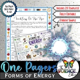 Forms of Energy One Pager Project | Science One Pager Research Project