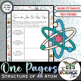 Structure of an Atom One Pager Project ~ Science One Pager Research Project