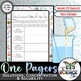 Solutions, Concentration, & Solubility ~ Science One Pager Research Project