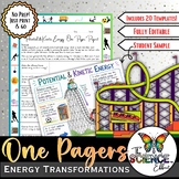 Potential & Kinetic Energy One Pager | Science One Pager Research Project
