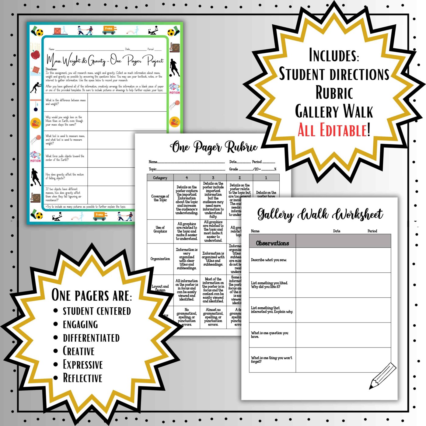 Mass, Weight & Gravity One Pager ~ Science One Pager Research Project - Image 3